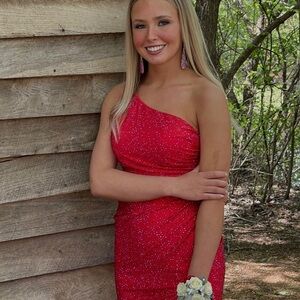 Sherri Hill Sparkling Red One-Shoulder Dress
